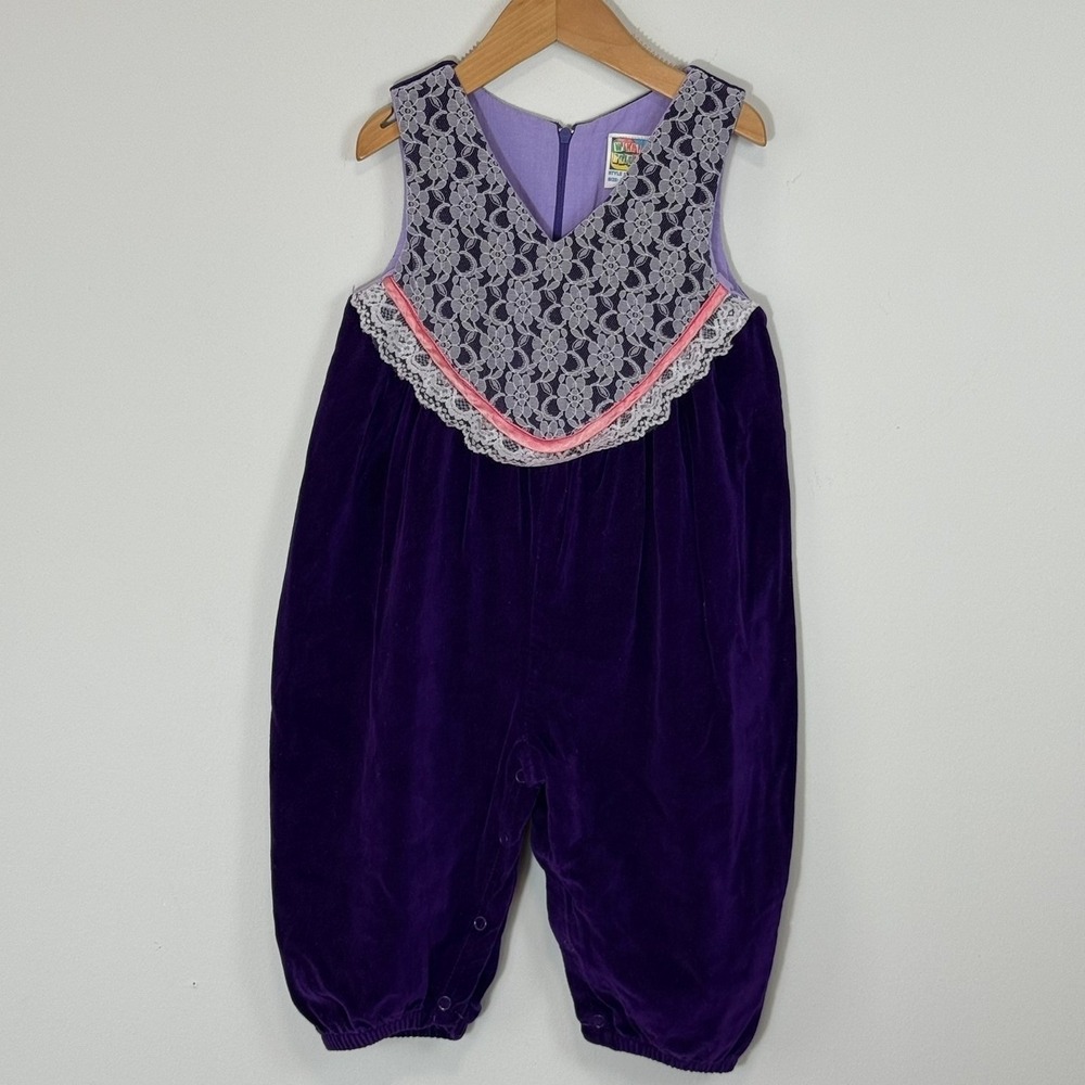 Winning Colours Vintage Purple Velvet Lace Bib Romper Jumpsuit CV6004‎ Size 24